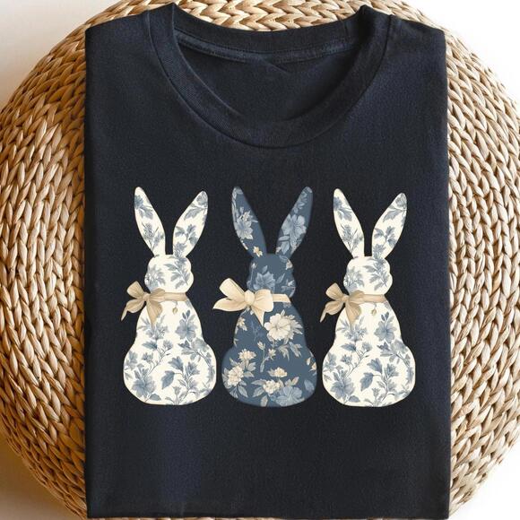 Other - Floral Blue Bunny T-Shirt, Cute Easter Coquette Bow Shirt, Trendy Bunny